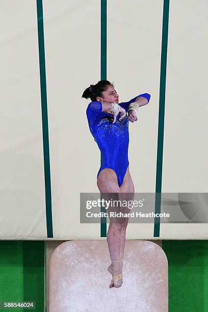 Seda Tutkhalian of Russia competes on the vault during the Women's Individual All Around Final on Day 6 of the 2016 Rio Olympics at Rio Olympic Arena...