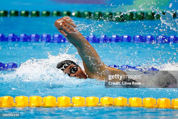 Lotte Friis of Denmark competes in the Women's 800m Freestyle heat on Day 6 of the Rio 2016 Olympic Games at the Olympic Aquatics Stadium on August...