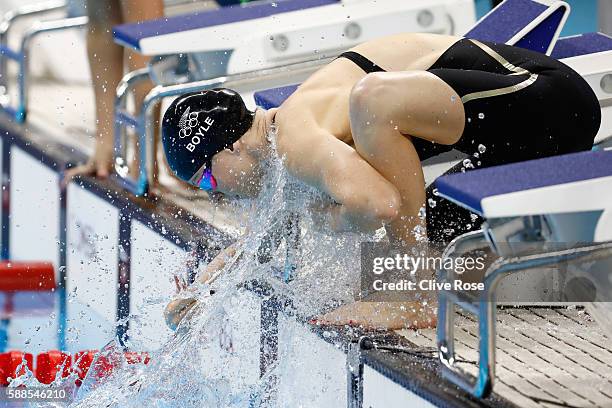 Lauren Boyle of New Zealand prepares in the Women's 800m Freestyle heat on Day 6 of the Rio 2016 Olympic Games at the Olympic Aquatics Stadium on...