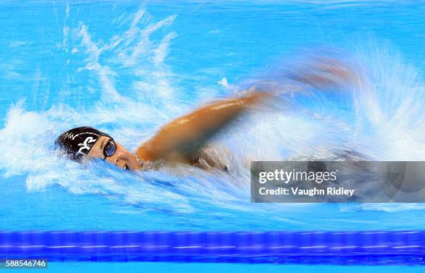 Lotte Friis of Denmark competes in the Women's 800m Freestyle Heats on Day 6 of the Rio 2016 Olympic Games at the Olympic Aquatics Stadium on August...