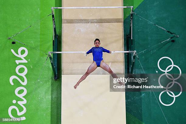 Seda Tutkhalian of Russia competes on the uneven bars during the Women's Individual All Around Final on Day 6 of the 2016 Rio Olympics at Rio Olympic...