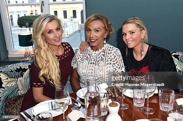 Verena Kerth, Julia Prillwitz and Alessandra Geissel during the 10th anniversary party of the designer label Joana Danciu at Rocca Riviera on August...