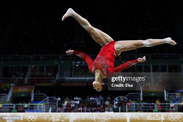 Alexandra Raisman of the United States competes on the balance beam during the Women's Individual All Around Final on Day 6 of the 2016 Rio Olympics...