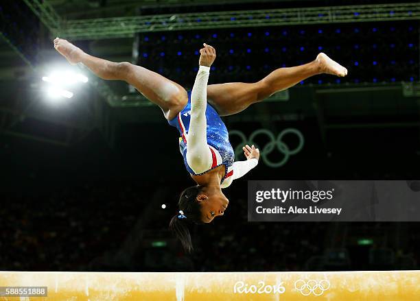 Simone Biles of the United States competes on the balance beam during the Women's Individual All Around Final on Day 6 of the 2016 Rio Olympics at...