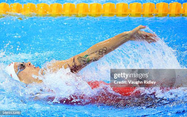 Hilary Caldwell of Canada competes in the Women's 200m Backstroke Heats on Day 6 of the Rio 2016 Olympic Games at the Olympic Aquatics Stadium on...