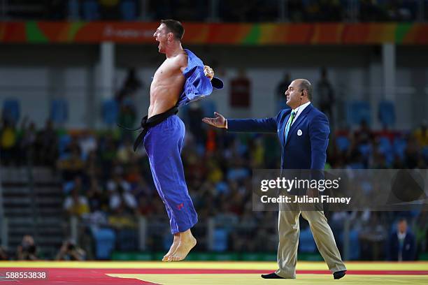 Lukas Krpalek of the Czech Republic celebrates after defeating Elmar Gasimov of Azerbaijan during the men's -100kg gold medal judo contest on Day 6...