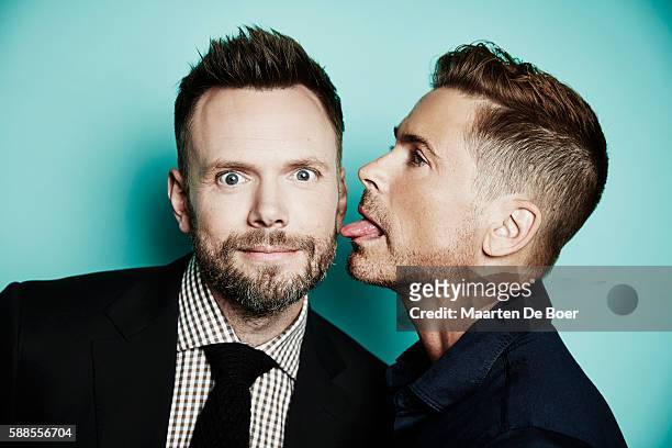 Actor Joel McHale from CBS's 'The Great Indoors' and actor Rob Lowe pose for a portrait during the 2016 Television Critics Association Summer Tour at...