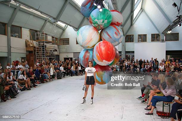 Model on the runway for Ganni during the Copenhagen Fashion Week Spring/Summer 2017 on August 11, 2016 in Copenhagen, Denmark.