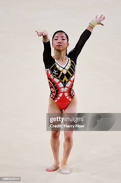 Asuka Teramoto of Japan competes on the floor during the Women's Individual All Around final on Day 6 of the 2016 Rio Olympics at Rio Olympic Arena...