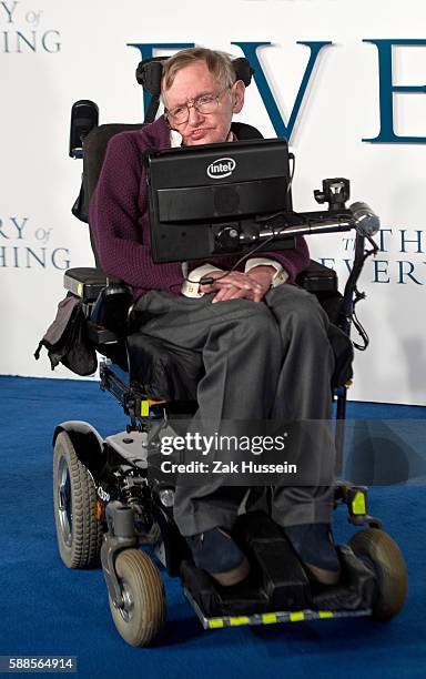 Professor Stephen Hawking arriving at the UK premiere of "The Theory of Everything" at the Odeon Leicester Square in London.