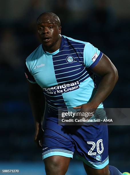 Adebayo Akinfenwa of Wycombe Wanderers during the EFL Cup match between Wycombe Wanderers and Bristol City at Adams Park on August 8, 2016 in High...