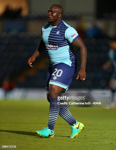 Adebayo Akinfenwa of Wycombe Wanderers during the EFL Cup match between Wycombe Wanderers and Bristol City at Adams Park on August 8, 2016 in High...