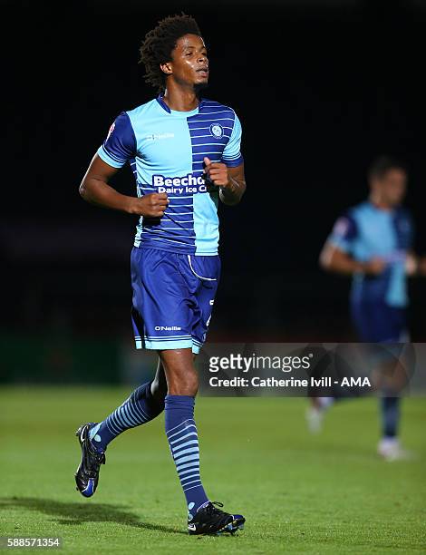 Sido Jombati of Wycombe Wanderers during the EFL Cup match between Wycombe Wanderers and Bristol City at Adams Park on August 8, 2016 in High...