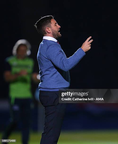 Lee Johnson manager of Bristol City during the EFL Cup match between Wycombe Wanderers and Bristol City at Adams Park on August 8, 2016 in High...