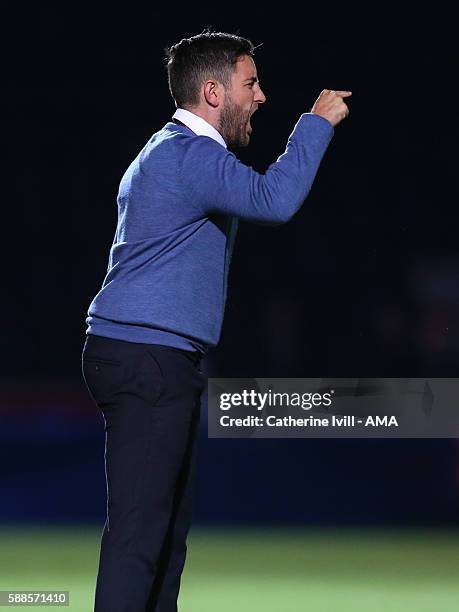 Lee Johnson manager of Bristol City during the EFL Cup match between Wycombe Wanderers and Bristol City at Adams Park on August 8, 2016 in High...