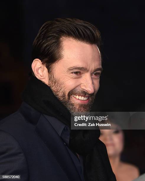 Hugh Jackman arriving at the European premiere of Eddie the Eagle at the Odeon Leicester Square in London