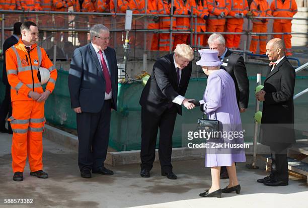 Queen Elizabeth II and Boris Johnson visit the Crossrail Station site at Bond Street in London