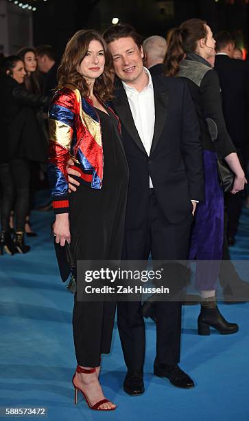 Jools Oliver and Jamie Oliver arriving at the European premiere of Eddie the Eagle at the Odeon Leicester Square in London