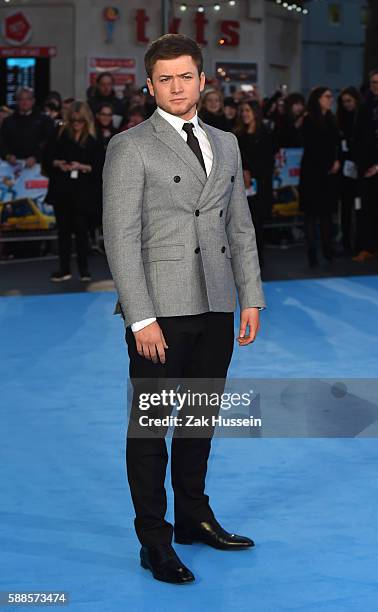 Taron Egerton arriving at the European premiere of Eddie the Eagle at the Odeon Leicester Square in London