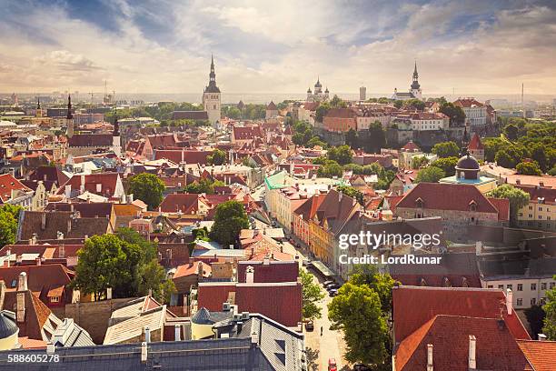 view over tallinn old town - tallinn stock pictures, royalty-free photos & images