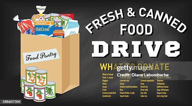 ilustrações de stock, clip art, desenhos animados e ícones de food bank donation concept banner - não perecíveis