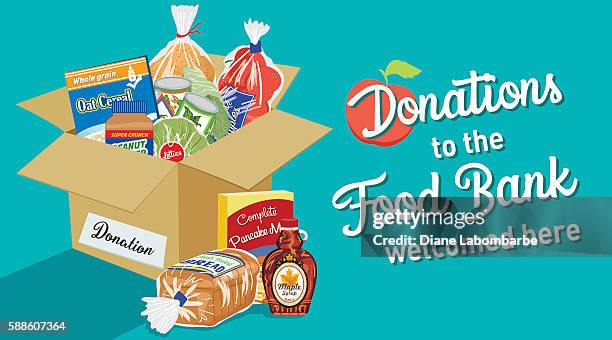 food bank donation concept banner - bread packet stock illustrations