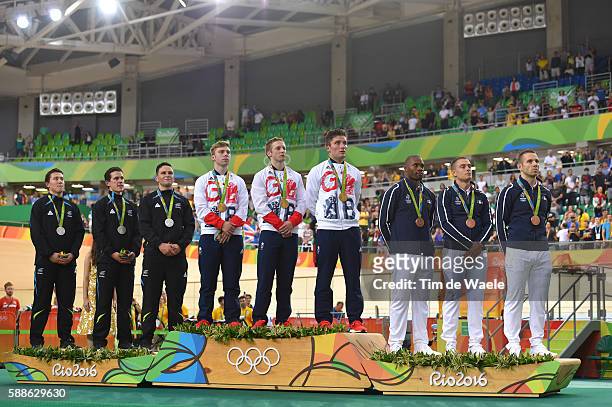 31st Rio 2016 Olympics / Track Cycling: Men's Team Sprint Finals Podium / Team NEW ZEALAND / Ethan MITCHELL / Sam WEBSTER / Edward DAWKINS Silver...