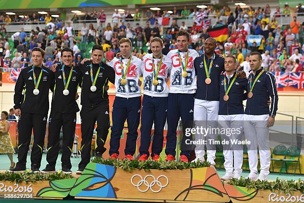 31st Rio 2016 Olympics / Track Cycling: Men's Team Sprint Finals Podium / Team NEW ZEALAND / Ethan MITCHELL / Sam WEBSTER / Edward DAWKINS Silver...