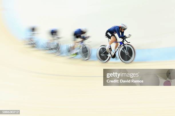 Sarah Hammer, Kelly Catlin, Chloe Dygert and Jennifer Valente of the United States compete in the Women's Team Pursuit Track Cycling Qualifying on...