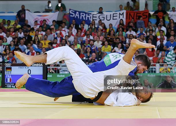 Victory point of Cyrille Maret of France over Karl Richard Frey of Germany during the final Judo men's -100kgs at Carioca Arena 2 during Day 6 of the...