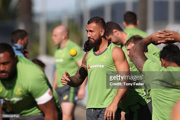 Quade Cooper of the Wallabies during an Australian Wallabies training session at Central Coast Stadium on August 12, 2016 in Gosford, Australia.