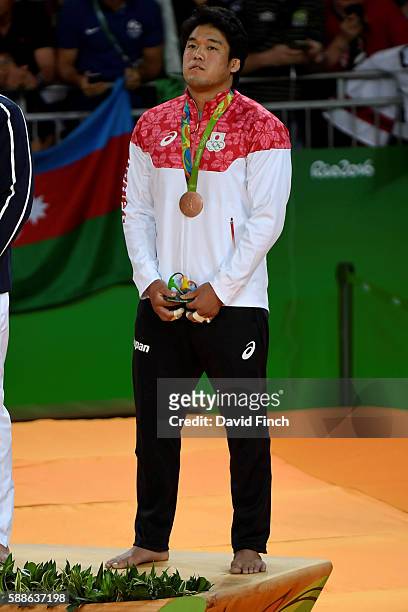 Under 100kg judo bronze medallist, Ryunosuke Haga of Japan during the medal ceremony at the 2016 Rio Olympic Judo on August 11, 2016 held at the...