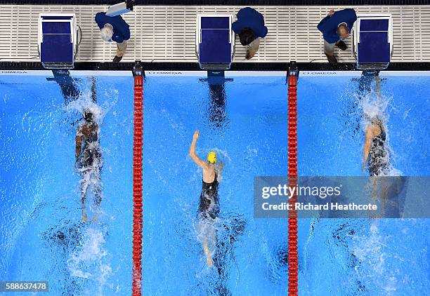 Simone Manuel of the United States and Penny Oleksiak of Canada tie for the gold medal in the Women's 100m Freestyle Final on Day 6 of the Rio 2016...