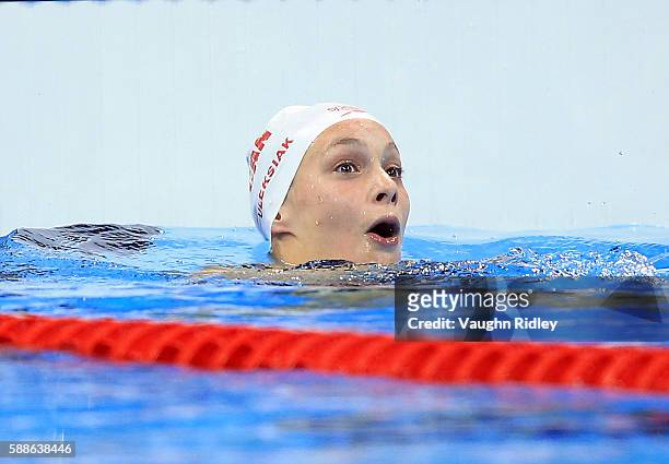 Penny Oleksiak of Canada wins Gold in the Women's 100m Freestyle Final on Day 6 of the Rio 2016 Olympic Games at the Olympic Aquatics Stadium on...