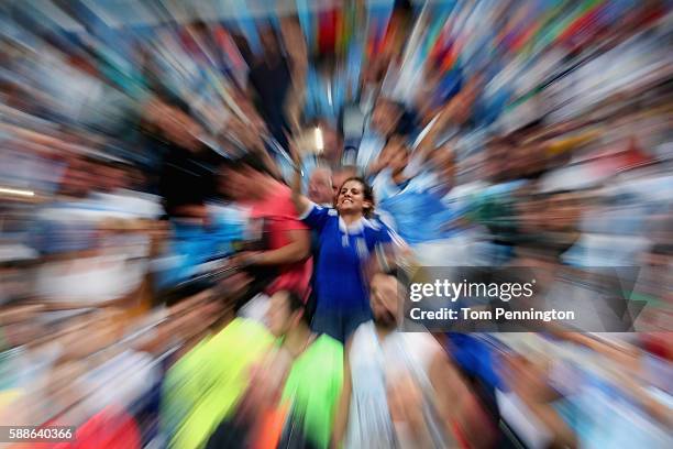 Fans cheer during the Men's Basketball - Preliminary Round Group B Lithuania vs Argentina on Day 6 of the Rio 2016 Olympic Games at Carioca Arena 1...