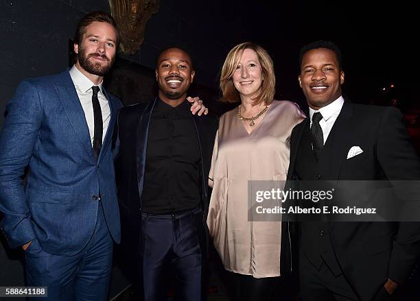 Actors Armie Hammer and Michael B. Jordan, Keri Putnam, Executive Director at Sundance Institute and Vanguard Award recipient Nate Parker attend the...