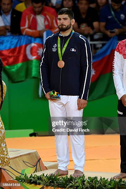 Under 100kg judo bronze medallist, Cyrille Maret of France during the medal ceremony at the 2016 Rio Olympics on August 11, 2016 held at the Carioca...