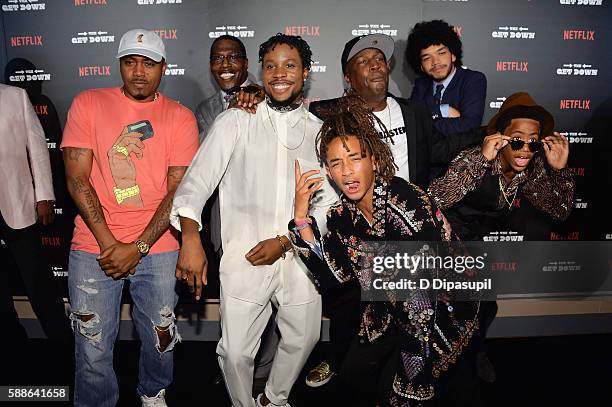 Nas, Shameik Moore, Jaden Smith, Grandmaster Flash, Justice Smith, and Tremaine Brown Jr. Attend "The Get Down" New York premiere at Lehman Center...