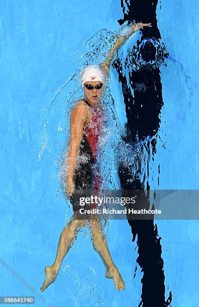 Hilary Caldwell of Canada competes in the first Semifinal of the Women's 200m Backstroke on Day 6 of the Rio 2016 Olympic Games at the Olympic...