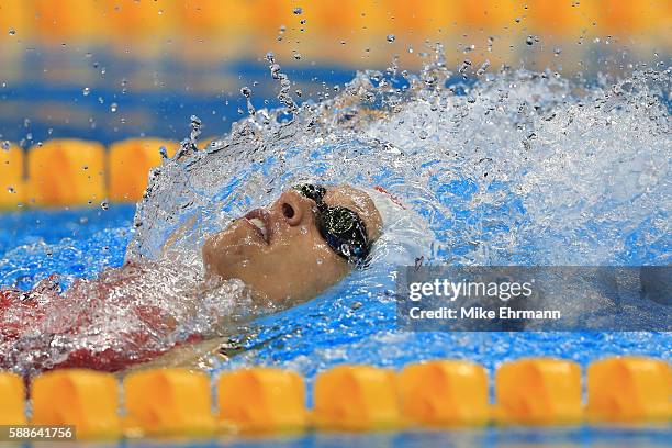 Hilary Caldwell of Canada competes in the first Semifinal of the Women's 200m Backstroke on Day 6 of the Rio 2016 Olympic Games at the Olympic...