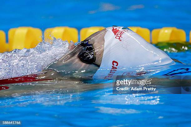 Hilary Caldwell of Canada competes in the first Semifinal of the Women's 200m Backstroke on Day 6 of the Rio 2016 Olympic Games at the Olympic...