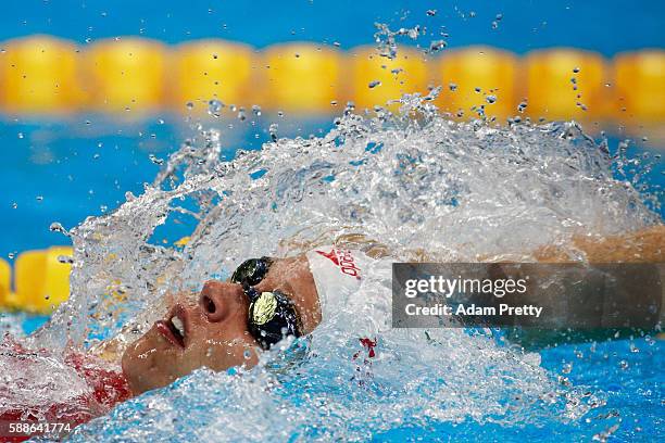 Hilary Caldwell of Canada competes in the first Semifinal of the Women's 200m Backstroke on Day 6 of the Rio 2016 Olympic Games at the Olympic...