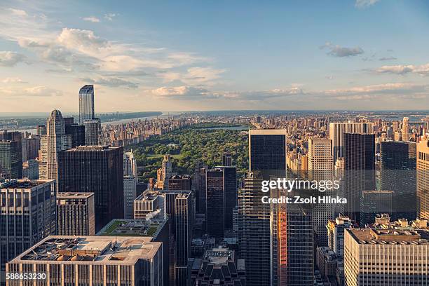 manhattan aerial view, new york, usa - central park manhattan fotografías e imágenes de stock