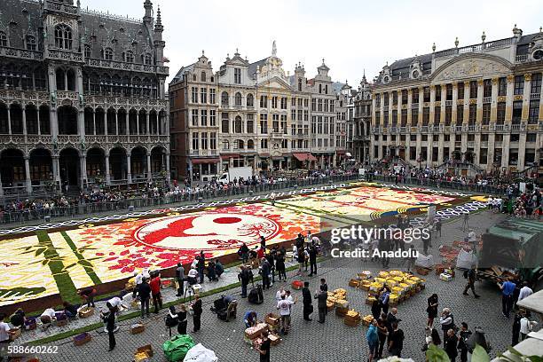 Grand Place square of Brussels is turned into a giant Japanese-themed carpet, made up of 600,000 begonias and dahlia flowers, in Brussels, Belgium on...