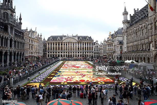 Grand Place square of Brussels is turned into a giant Japanese-themed carpet, made up of 600,000 begonias and dahlia flowers, in Brussels, Belgium on...