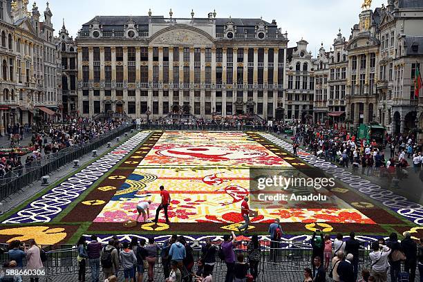 Grand Place square of Brussels is turned into a giant Japanese-themed carpet, made up of 600,000 begonias and dahlia flowers, in Brussels, Belgium on...