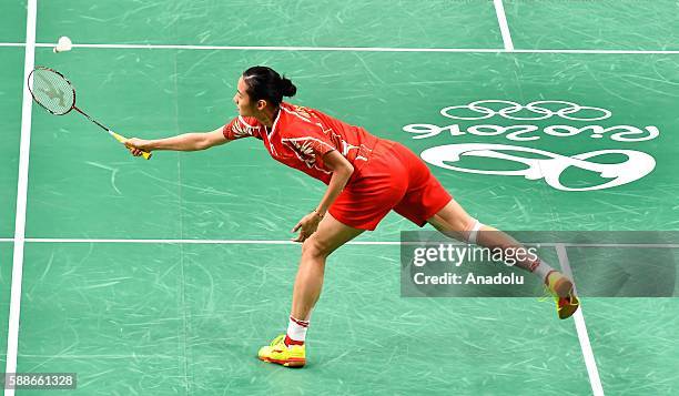 Wang Yihan of China competes against Chloe Magee of Ireland in the Womens Singles on Day 6 of the 2016 Rio Olympics at Riocentro - Pavilion 4 on...