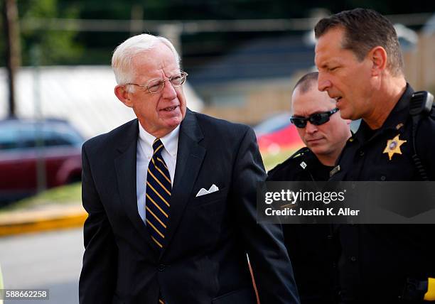 Judge John Cleland enters the Centre County Courthouse to hear the appeal of Jerry Sandusky's child sex abuse conviction on August 12, 2016 in...