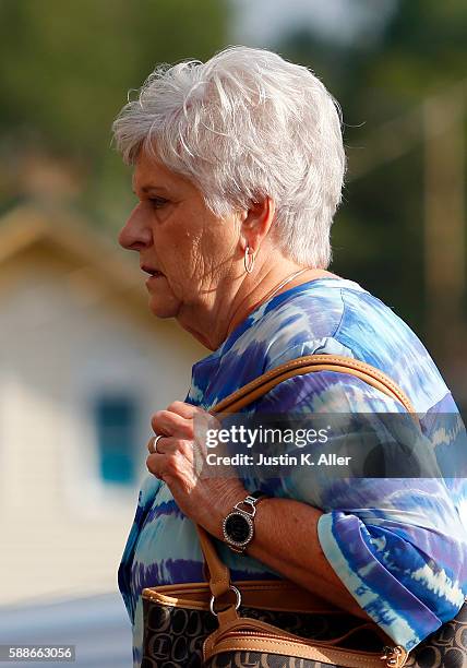 Dottie Sandusky enters the Centre County Courthouse to hear the appeal of Jerry Sandusky's child sex abuse conviction on August 12, 2016 in...