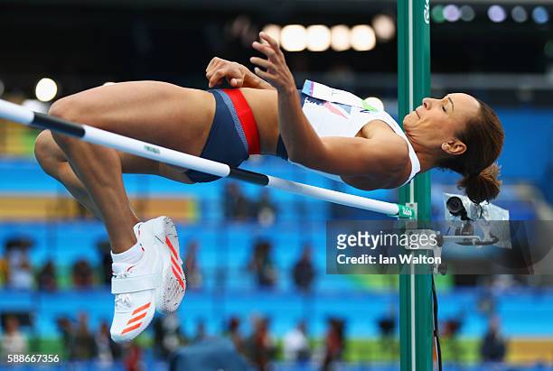 Jessica Ennis-Hill of Great Britain competes in the Women's Heptathlon High Jump on Day 7 of the Rio 2016 Olympic Games at the Olympic Stadium on...